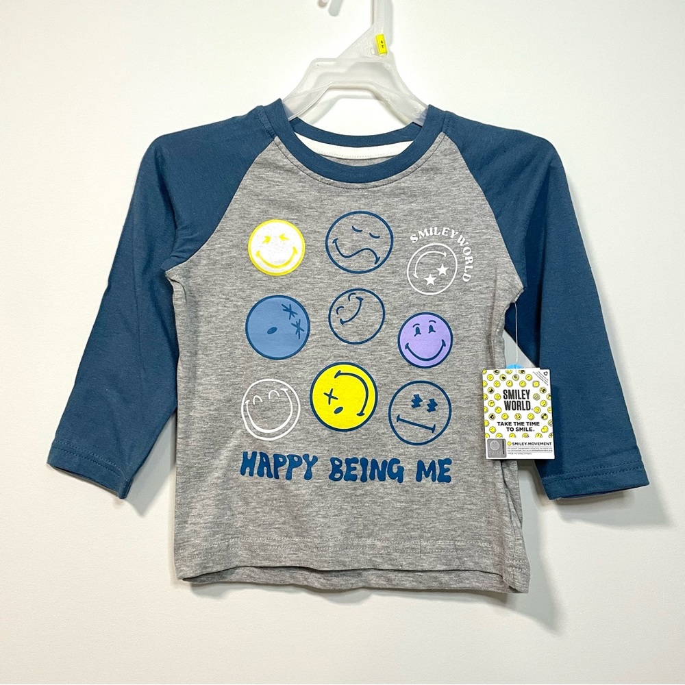 🔵3/$25 NEW Smiley World Happy Being Me Raglan Long Sleeve Shirt (size 4T)